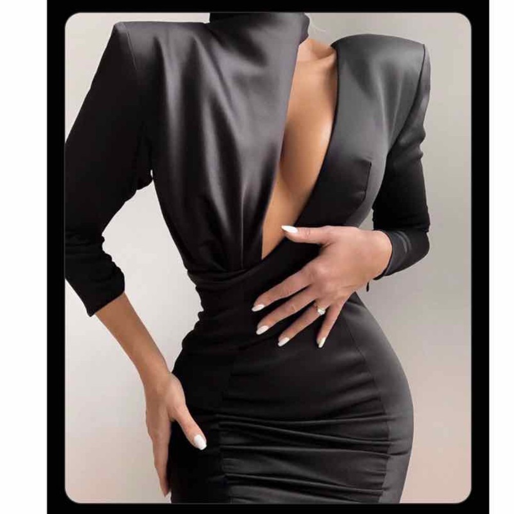 House of CB 'Mirella' Black Slash Neck Dress